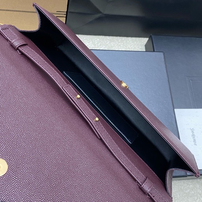 SAINT LAURENT KATE clutch in grain de poudre leather 851921 ROUGE CABERNET