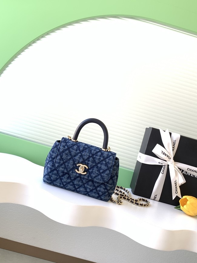 Chanel nano Flap Bag with Top Handle AS4244 denim blue