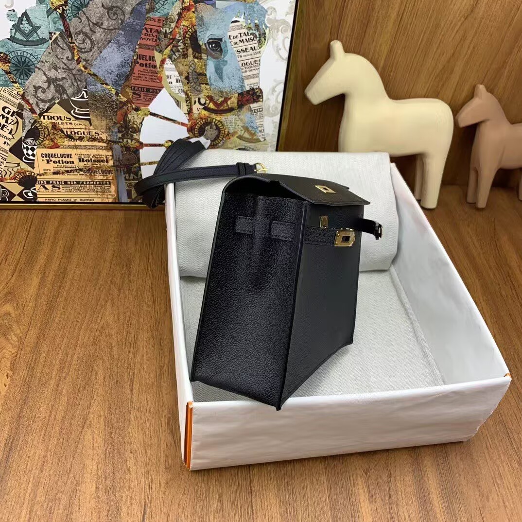 Hermes Kelly Danse Original Evercolor Leather 22CM KL22 Black Gold-Tone