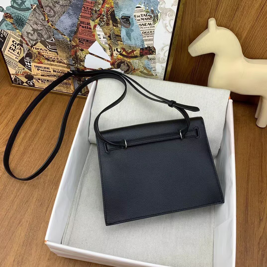 Hermes Kelly Danse Original Evercolor Leather 22CM KL22 Black Silver-Tone