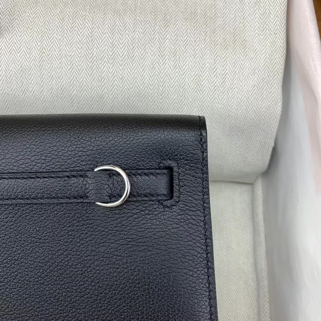 Hermes Kelly Danse Original Evercolor Leather 22CM KL22 Black Silver-Tone
