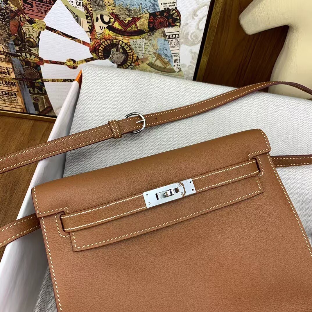 Hermes Kelly Danse Original Evercolor Leather 22CM KL22 Brown Silver-Tone
