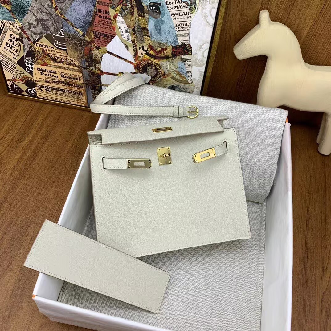 Hermes Kelly Danse Original Evercolor Leather 22CM KL22 Cream Gold-Tone