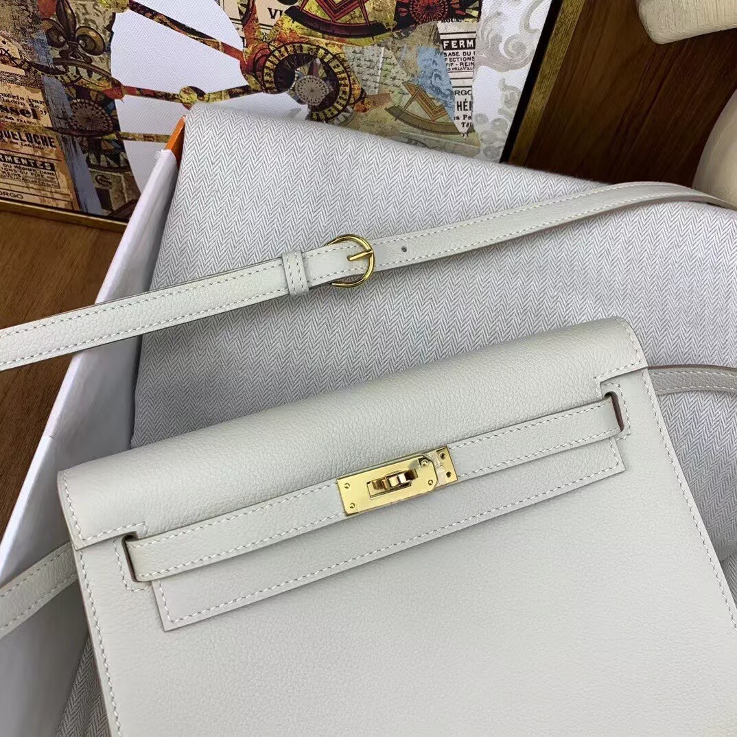Hermes Kelly Danse Original Evercolor Leather 22CM KL22 Cream Gold-Tone