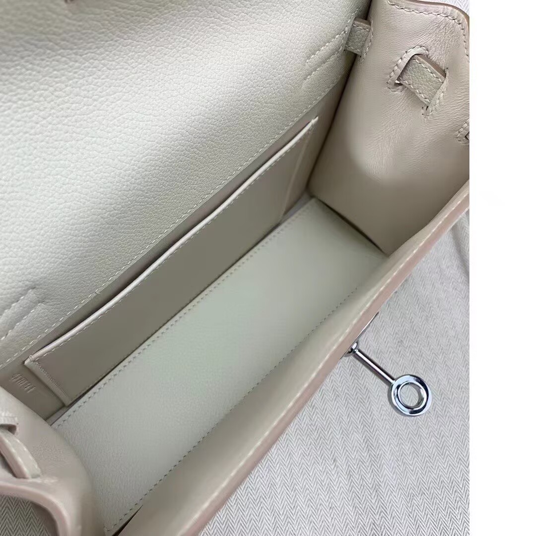 Hermes Kelly Danse Original Evercolor Leather 22CM KL22 Cream Silver-Tone
