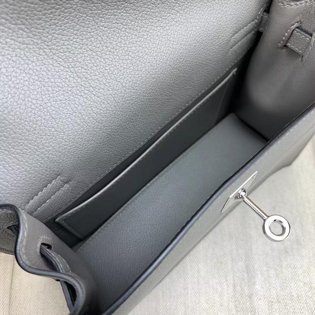 Hermes Kelly Danse Original Evercolor Leather 22CM KL22 Gray Silver-Tone
