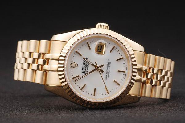 Rolex Datejust Mechanism Golden Bezel White Surface Watch-RD2376 Rolex Datejust Mechanism Golden Bezel White Surface Watch-RD2376
