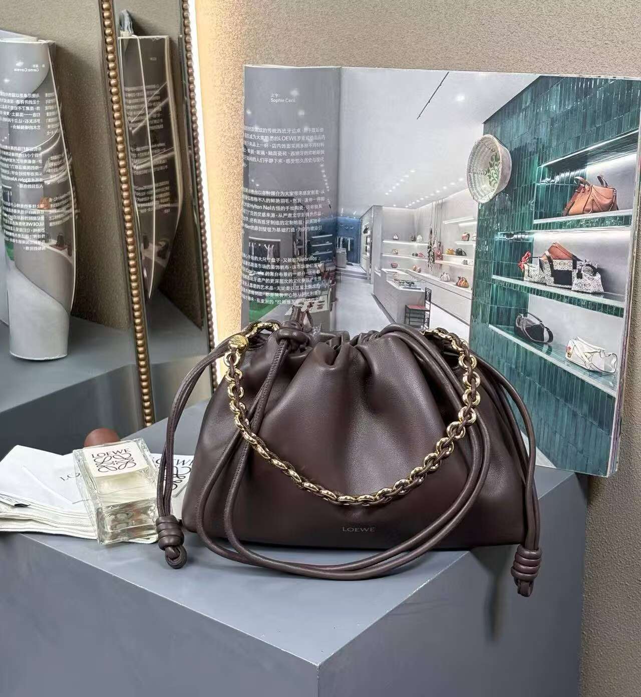 Loewe Napa Lamb Leather Flamenco Purse 80696 dark brown